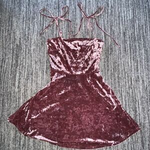 90s Y2K Forever 21 Velvet Mini Dress Size Medium Pink Tie Straps